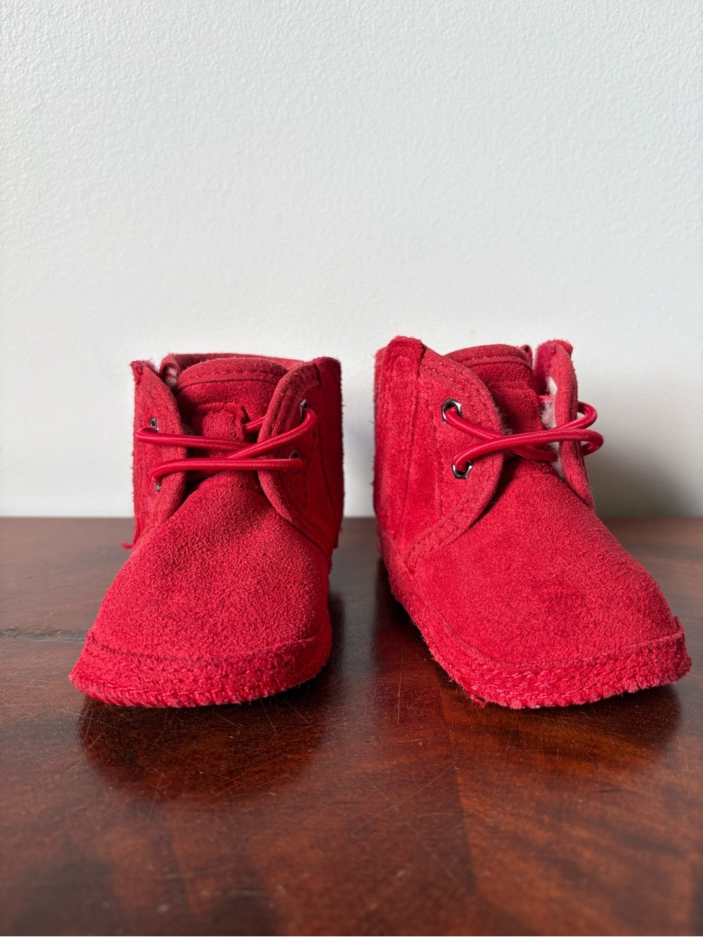 UGG Baby Red Suede Lace-Up Booties